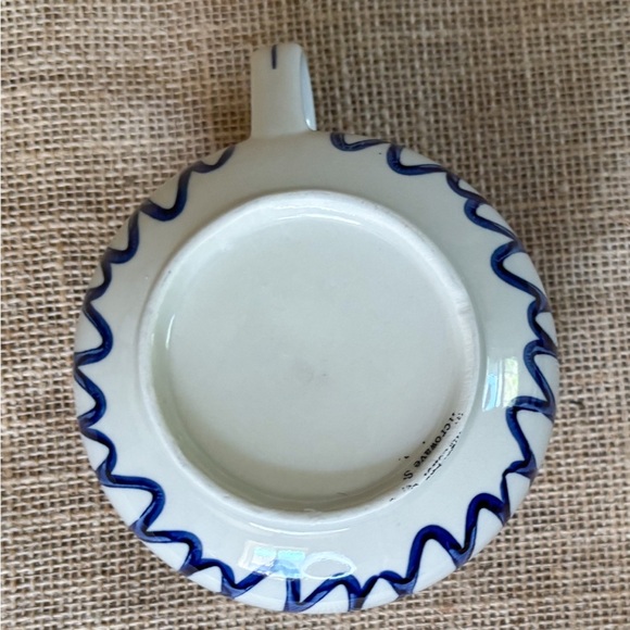 White w Blue Squiggly Lines Cappuccino Mug Cup Ceramic Artsy Whimsical Playful - Picture 6 of 7